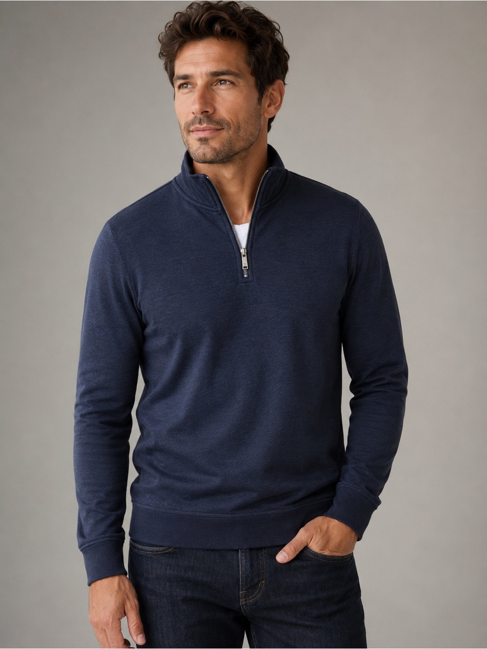 Ted Baker Caravan Quarter Zip Pullover Top Navy Sz 5 Mens XL